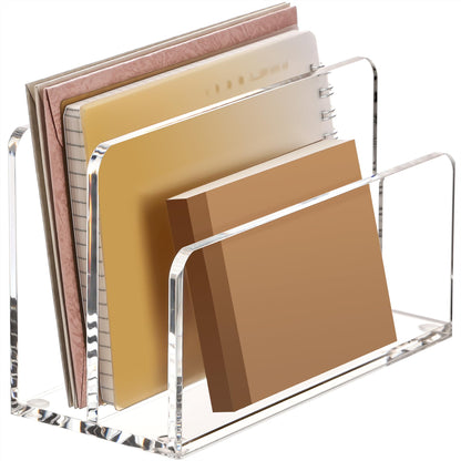 YUXUN Acrylic Mail Organizer, Clear Mail Holder - 2 Compartments Mail Sorter, File Organizer for Desk, Office Accessories for Mail, Bills, Documents, Notebooks