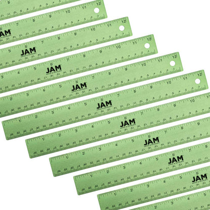 JAM PAPER Strong Aluminum Ruler - 12 Inch - Metal Ruler with Non-Skid Cork Backing - Lime Green - Sold Individually