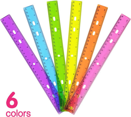 ZZTX 6 Pack Color Transparent Ruler Plastic Rulers 12 Inch