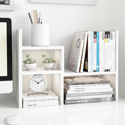 Jerry & Maggie - Desktop Organizer Office Storage Rack Adjustable Wood Display Shelf | Birthday Gifts - Toy - Home Decor | - Free Style Rotation Display - True Natural Stand Shelf (White)