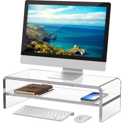 Egchi Clear Acrylic Monitor Stand Riser 2 Tier, 5.12 Inches High Clear Computer Desk Organizer Shelf for Multi Media PC Storage Laptop