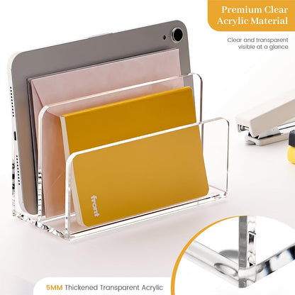 YUXUN Acrylic Mail Organizer, Clear Mail Holder - 2 Compartments Mail Sorter, File Organizer for Desk, Office Accessories for Mail, Bills, Documents, Notebooks