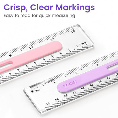 Sooez 3 Pack Ruler 12 Inch, Anti-Slip Clear Rulers for Kids School, Classic
