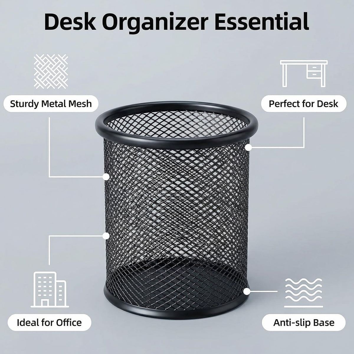 Pen Holder Pencil Holder Mesh Metal Pen Cup Holder Pencil Cup Holder for Desk Office Home Pen Organizer Black, 6 Pack