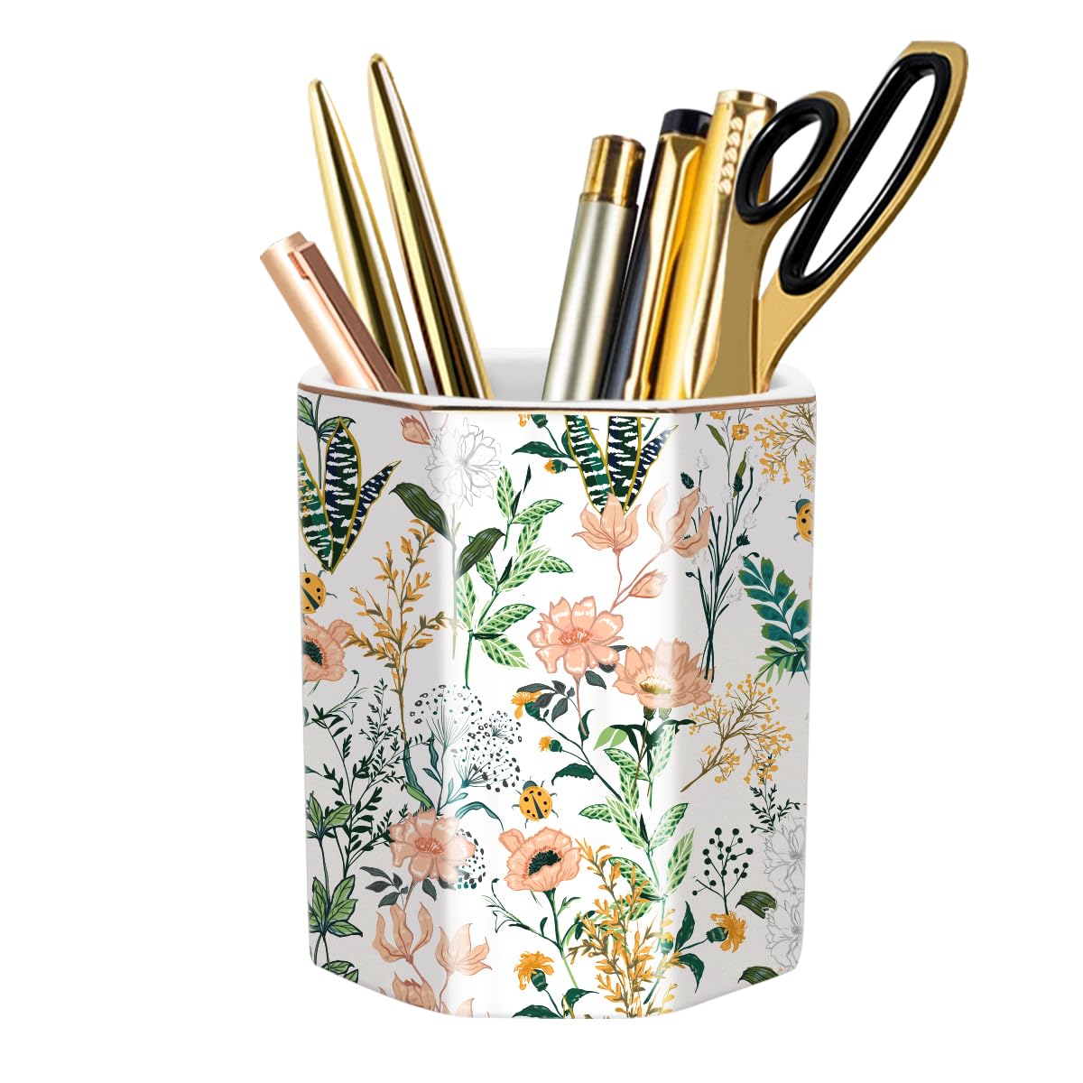 Ceramic Marble Pen Holder, Cute Stationery Holder for Office, Makeup Brush Holder for Girl Women, Colorful Green