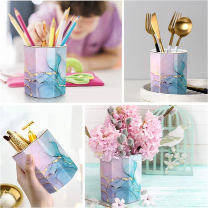 Ceramic Marble Pen Holder, Cute Stationery Holder for Office, Makeup Brush Holder for Girl Women, Colorful Green