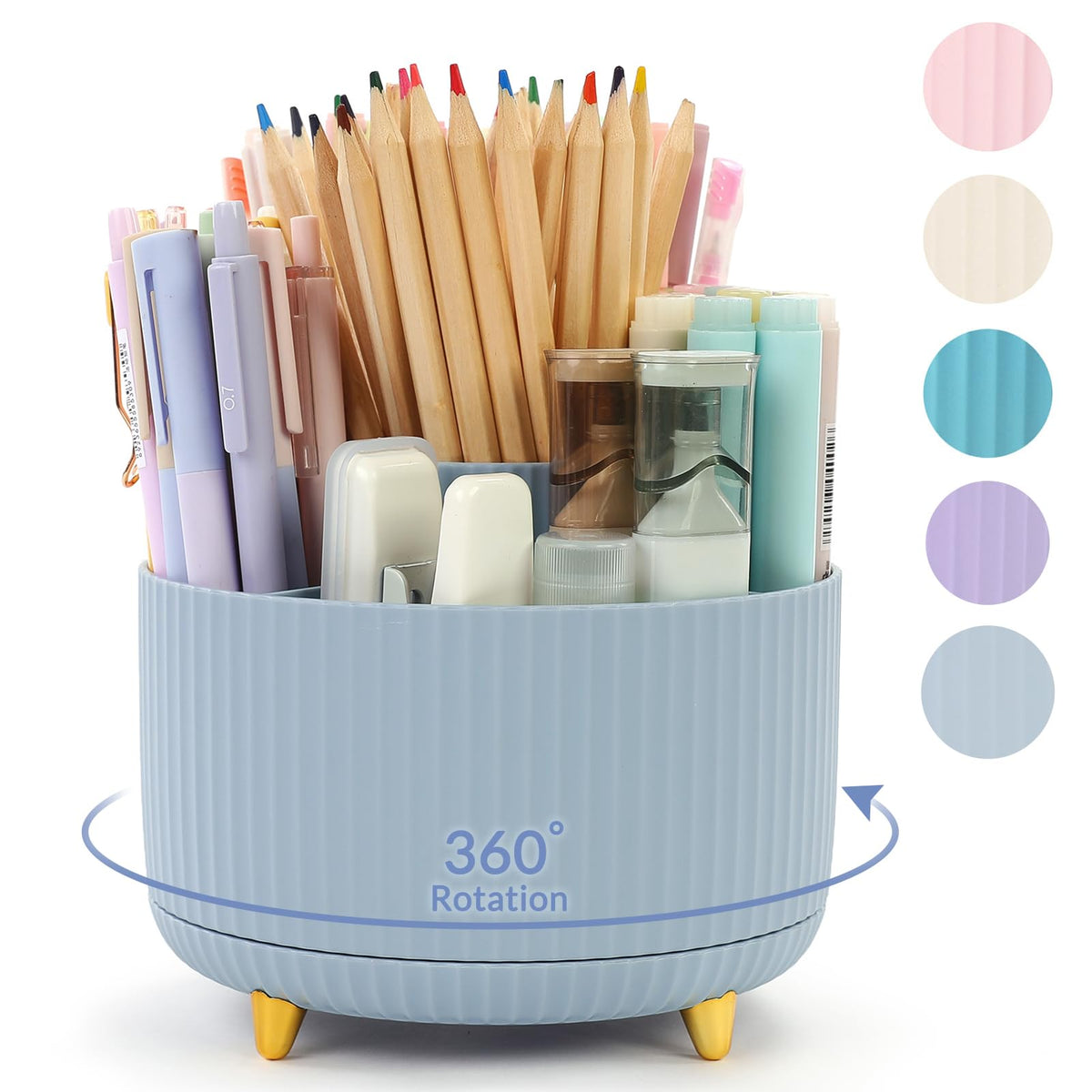 SKYDUE 360 Degree Rotating Desk Organizer, Dual-Purpose Pencil Pen Holder for Desk, Rotating Desk Pen Organizer with 5 Slots, Art Supplies, Pencil Cup for Office, School, Home