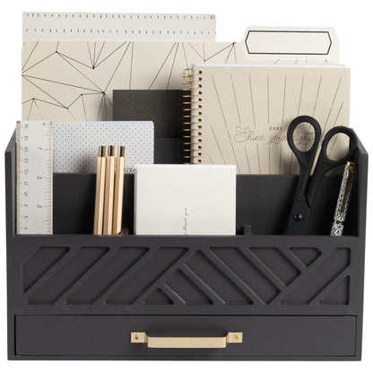 BLU MONACO | Wooden Mail Organizer with Drawer | Mail Organizer Countertop with 6 Compartments | Bill Holder for Desk | White Desktop Mail Sorter