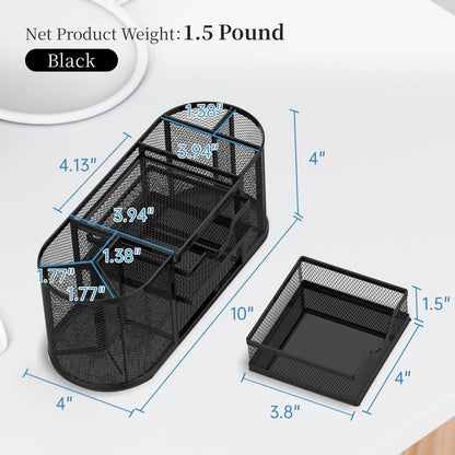 SUPEASY Mesh Desk Organizer, Pen Holder for Desk with 2 Drawers, Black