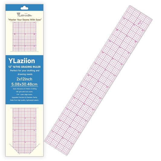 YLaziion Clear Ruler for Sewing 2x12 Inch Grid Graph Ruler 1.4mm Thick PVC