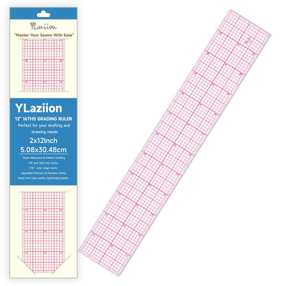 YLaziion Clear Ruler for Sewing 2x12 Inch Grid Graph Ruler 1.4mm Thick PVC