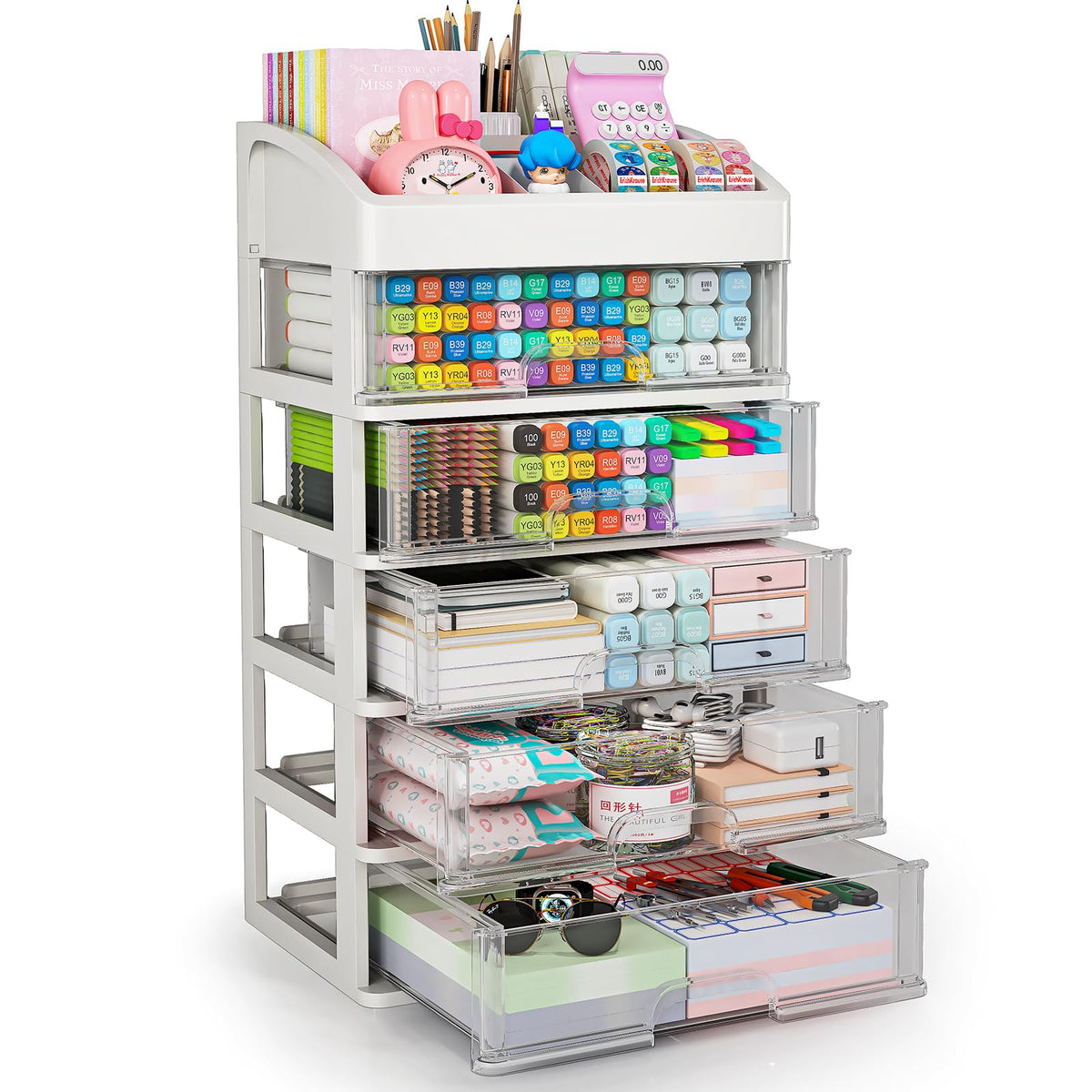 Desk Organizer with Drawers, 3 Drawers Storage Organizer, Desktop Storage Drawers for Office/School Supplies, Plastic Stationary Makeup Organizer, Desk Storage Box for Office, School, Home