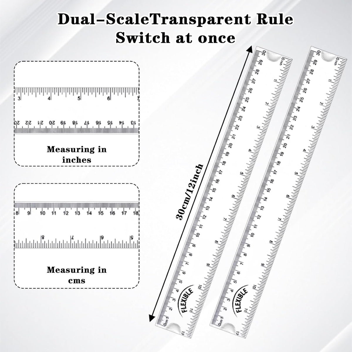 Grevosea 2 PCS Flexible Ruler 12 Inch Bendable Clear Plastic Ruler