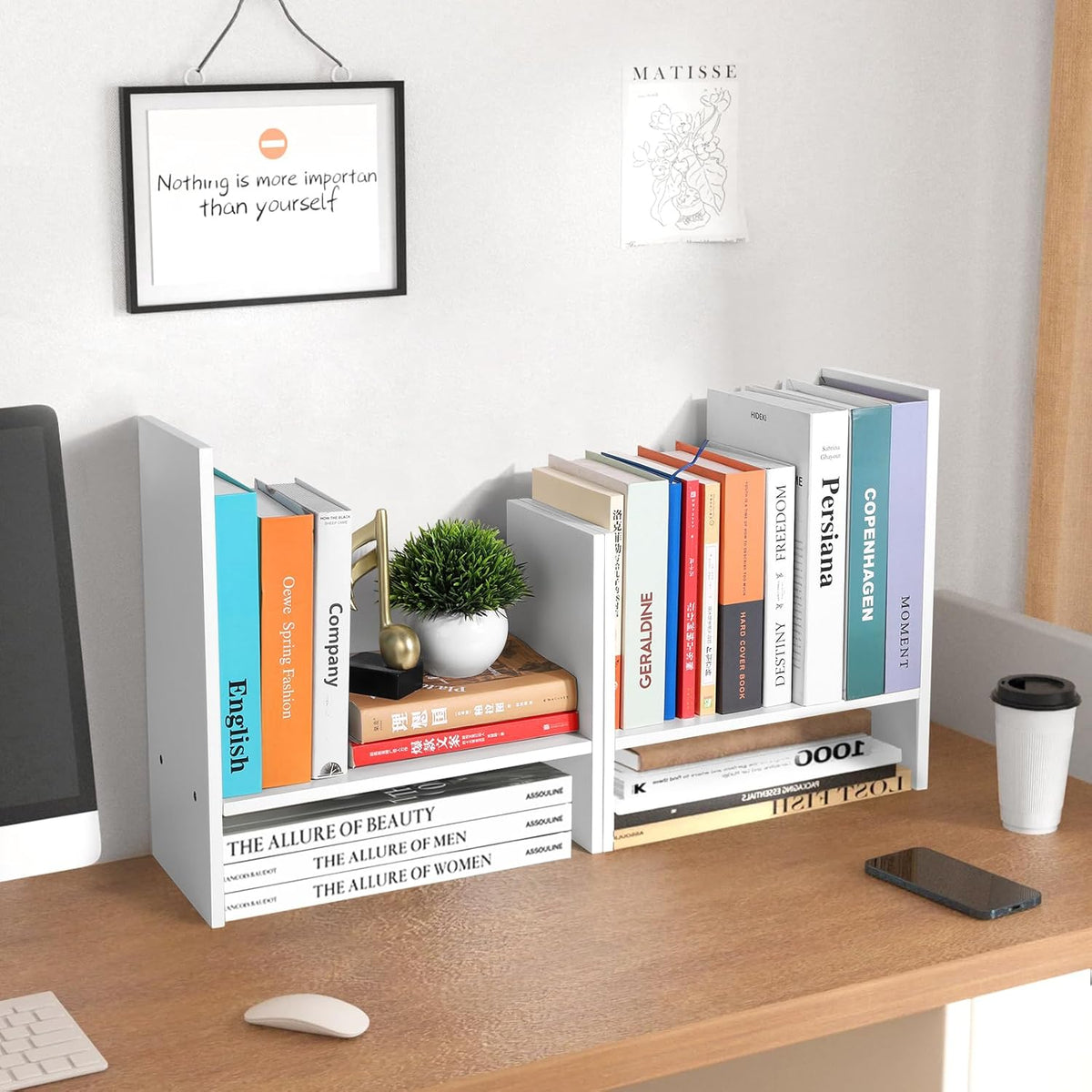 CITLOW Desktop Shelf Organizer - Adjustable Wood Desktop Bookshelf, Table Top Shelves, Desk Book Organizer for Office Supplies and Home Décor (White)
