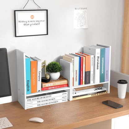 CITLOW Desktop Shelf Organizer - Adjustable Wood Desktop Bookshelf, Table Top Shelves, Desk Book Organizer for Office Supplies and Home Décor (White)