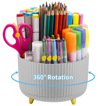 Marbrasse Desk Organizer, 360-Degree Rotating Pen Holder, Desk Organizers and Accessories with 5 Compartments Pencil Holder, Art Supply Storage Box Caddy for Office, Home（White）