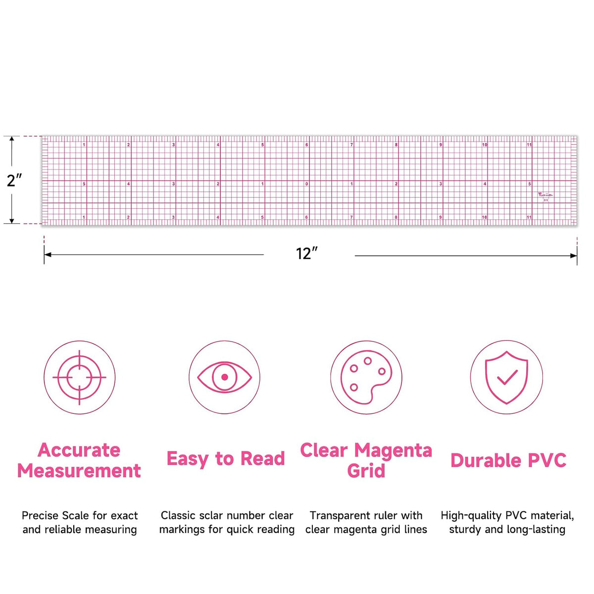YLaziion Clear Ruler for Sewing 2x12 Inch Grid Graph Ruler 1.4mm Thick PVC