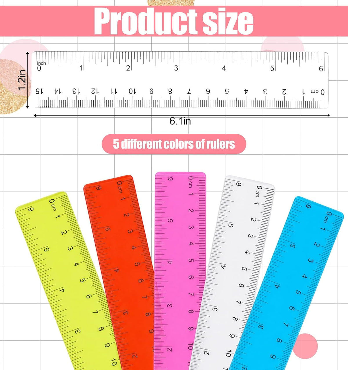 5 Pcs Mini Ruler, 6 inch Ruler See Through with Inches & Centimeters