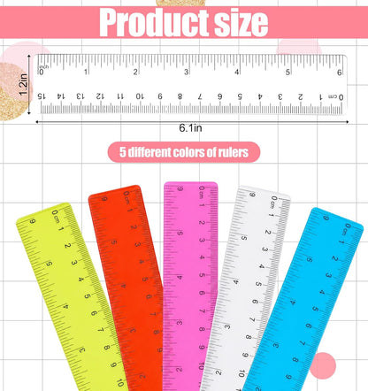 5 Pcs Mini Ruler, 6 inch Ruler See Through with Inches & Centimeters