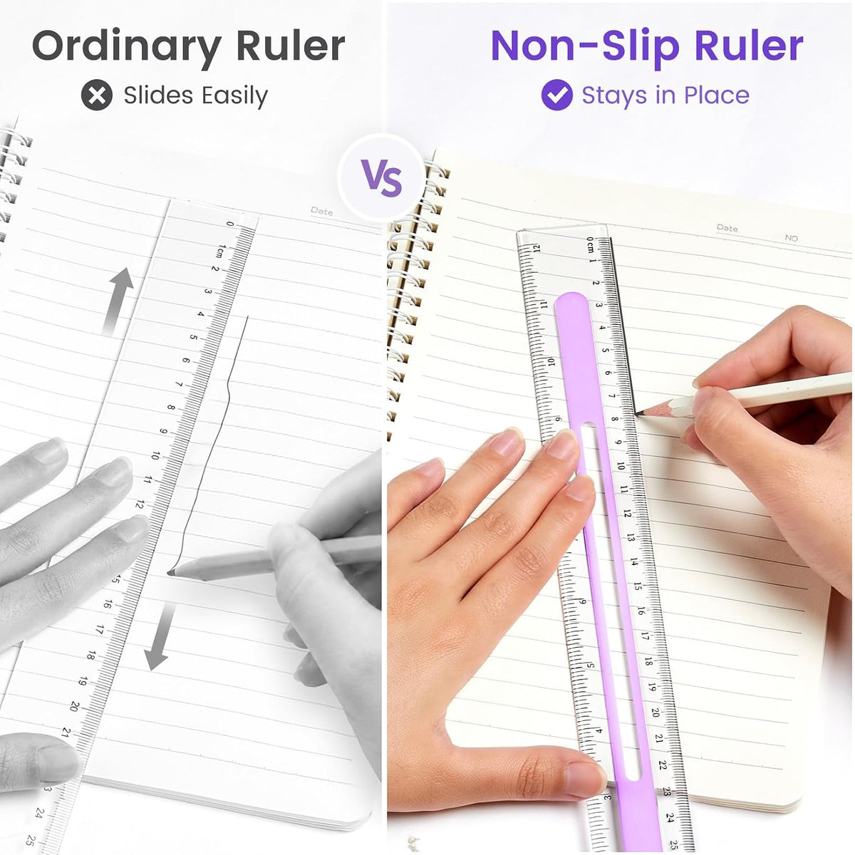 Sooez 3 Pack Ruler 12 Inch, Anti-Slip Clear Rulers for Kids School, Classic