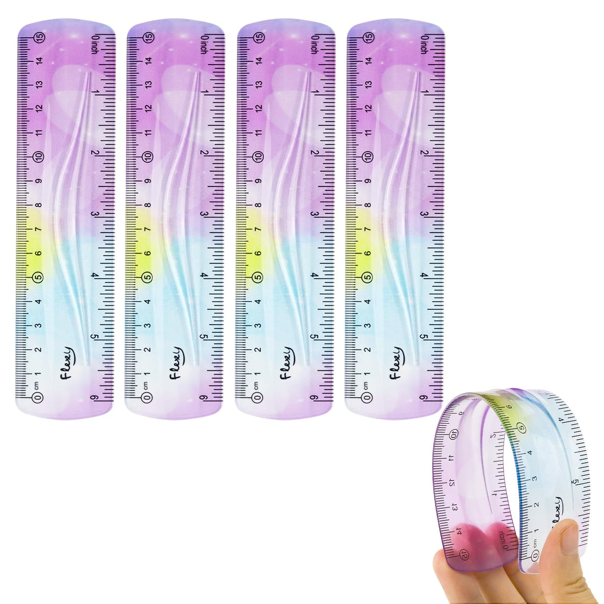 2 Pcs 12 Inch Flexible Ruler, Bendable Plastic Ruler, Gradient-Colored Flexible Rulers with Centimeters and Inches for Students, School, Classroom and Office Use