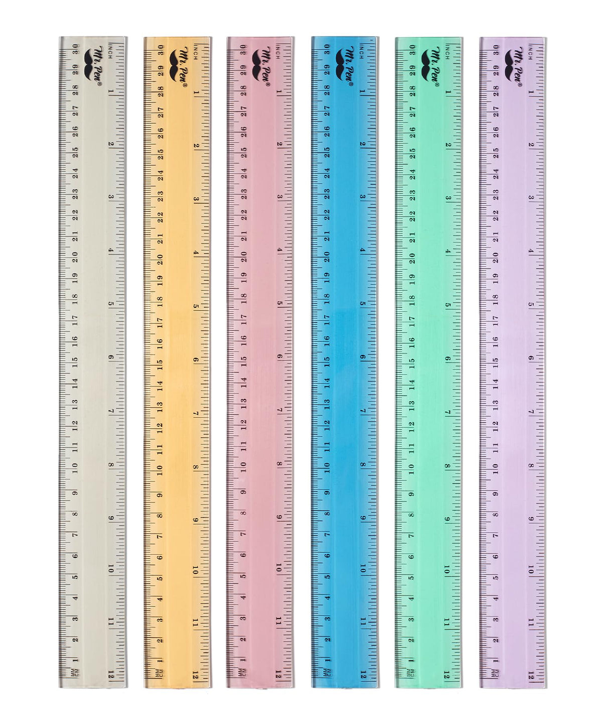 Mr. Pen- Plastic Ruler Set, 6 Pack, 12 Inch, Pastel Colors