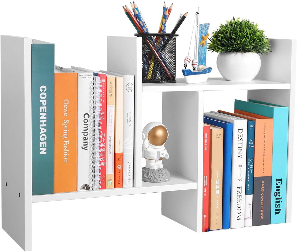 CITLOW Desktop Shelf Organizer - Adjustable Wood Desktop Bookshelf, Table Top Shelves, Desk Book Organizer for Office Supplies and Home Décor (White)