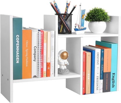 CITLOW Desktop Shelf Organizer - Adjustable Wood Desktop Bookshelf, Table Top Shelves, Desk Book Organizer for Office Supplies and Home Décor (White)