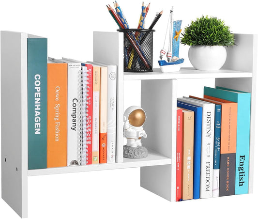 CITLOW Desktop Shelf Organizer - Adjustable Wood Desktop Bookshelf, Table Top Shelves, Desk Book Organizer for Office Supplies and Home Décor (White)