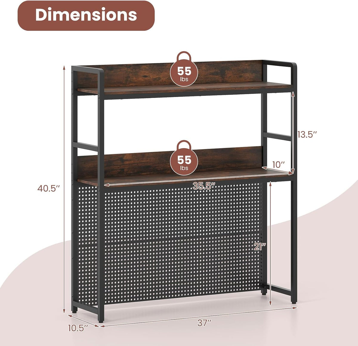 LDAILE 2-Tier Desk Hutch with Pegboard Desktop Organizer
