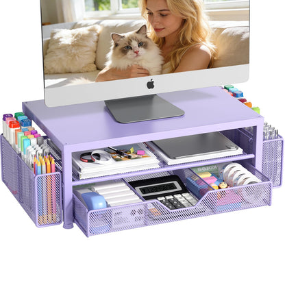 OPNICE Desk Organizers and Accessories, Computer Monitor Stand Riser with Drawer and 2 Pen Holders, Printer & Laptop Stand, Office Desk Accessories & Workspace Organizers for Home Office Supplies, Black