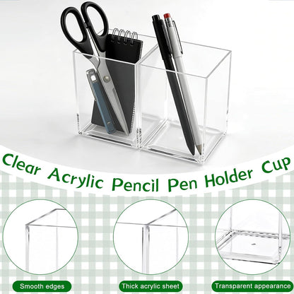 AZUREAL 4 Pack Clear Acrylic Pen Holder Cup, Clear Makeup Brush Holder, Thickened Acrylic Desktop Stationery Organizer for Office, School, and Home Storage
