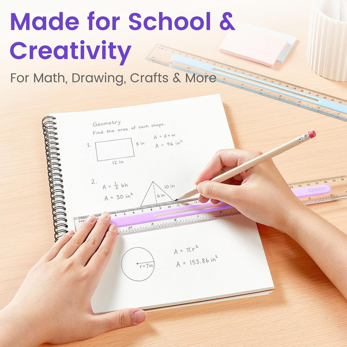 Sooez 3 Pack Ruler 12 Inch, Anti-Slip Clear Rulers for Kids School, Classic