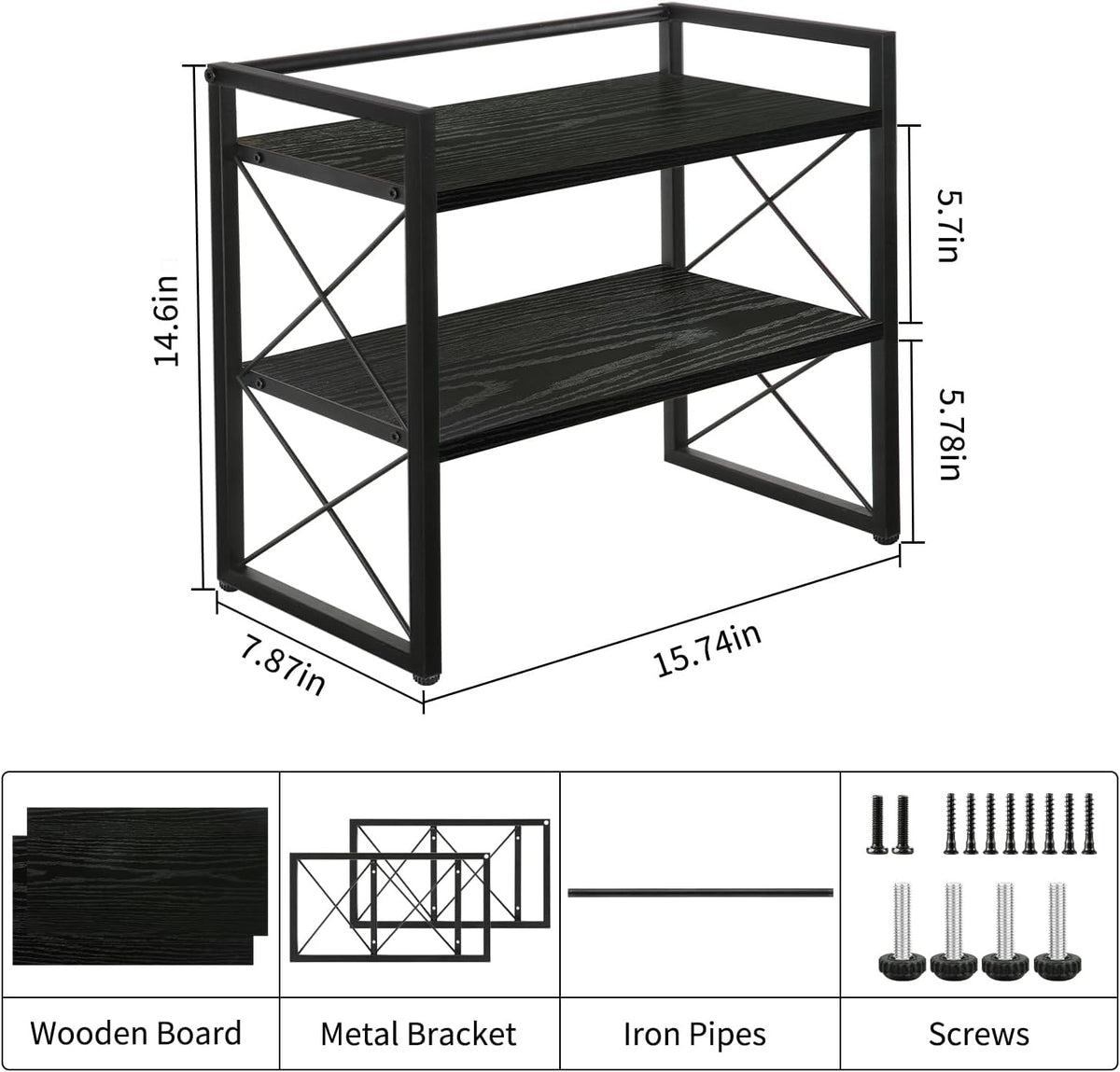 YINMIT Desktop Shelf Organizer, 2 Tier Office Shelves, Wood Desk Organizer Storage Rack and Freestanding Display Shelf for Office, Dormitory, Home(Black)