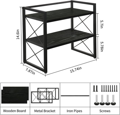 YINMIT Desktop Shelf Organizer, 2 Tier Office Shelves, Wood Desk Organizer Storage Rack and Freestanding Display Shelf for Office, Dormitory, Home(Black)