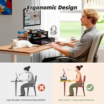 Simple Trending Monitor Stand Riser, Laptop Stand, Desktop Drawer, Black