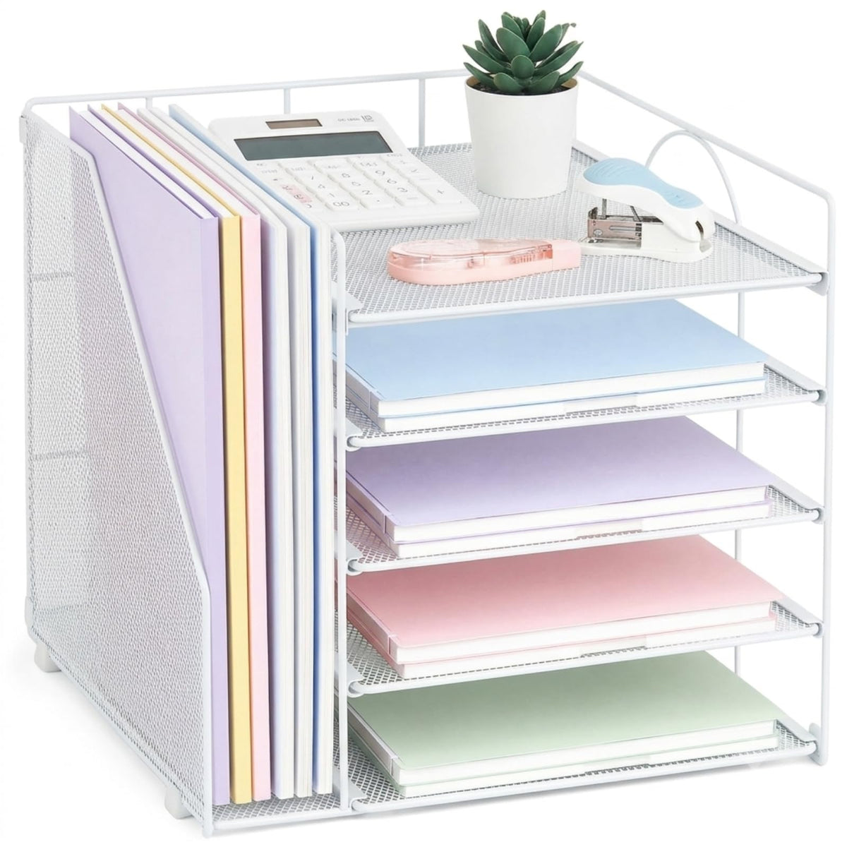 LEKETREE Desk Organizers and Accessories, 5-Tier Paper Letter Tray Organizer with File Holder, Desktop Organizer for Office Supplies (Black)