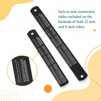 Metal Ruler Kit 12 Inch (30 CM) + 6 Inch (15 CM), Stainless Steel