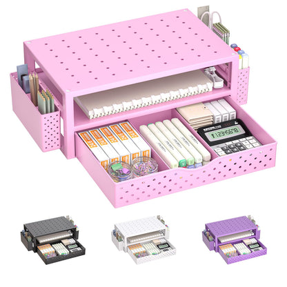 WALI Desk File Organizer, 4 Tier Desktop Paper Letter Tray Organizer with Drawer and 2 Pen Holders, Office Desk Accessories & Workspace Organizers for Office, Home Supplies(DO005DH-B), 1 Pack, Black