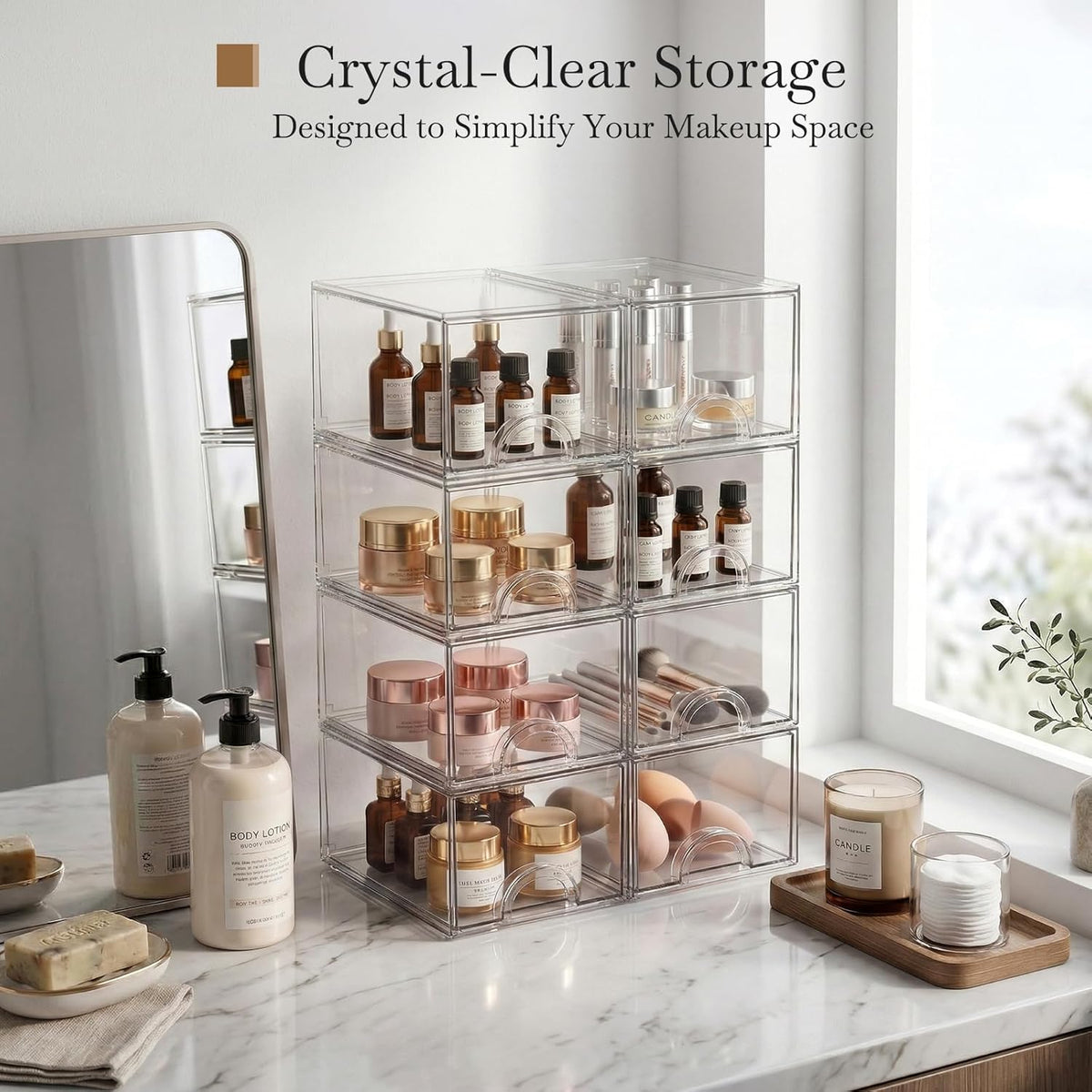 8 Pack Small Clear Stackable Acrylic Storage Boxes & Drawers