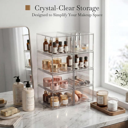 8 Pack Small Clear Stackable Acrylic Storage Boxes & Drawers