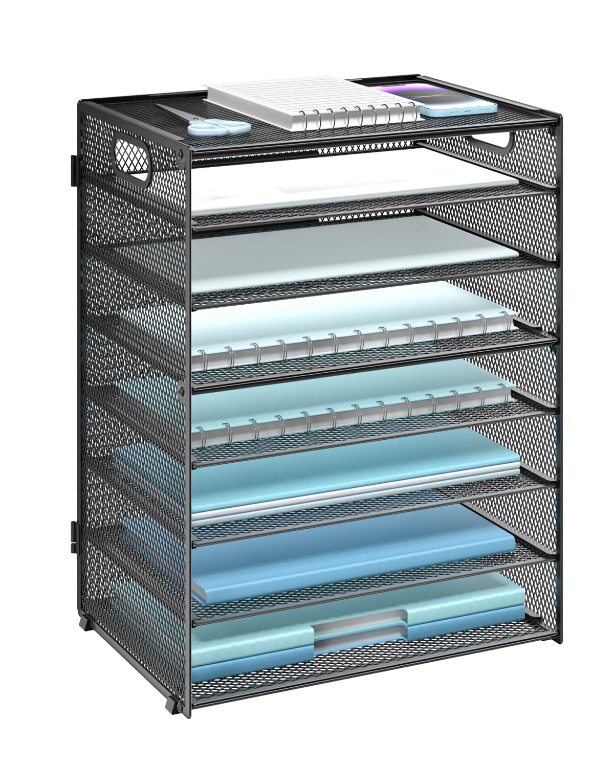 WALI Desk File Organizer, 4 Tier Desktop Paper Letter Tray Organizer with Drawer and 2 Pen Holders, Office Desk Accessories & Workspace Organizers for Office, Home Supplies(DO005DH-B), 1 Pack, Black