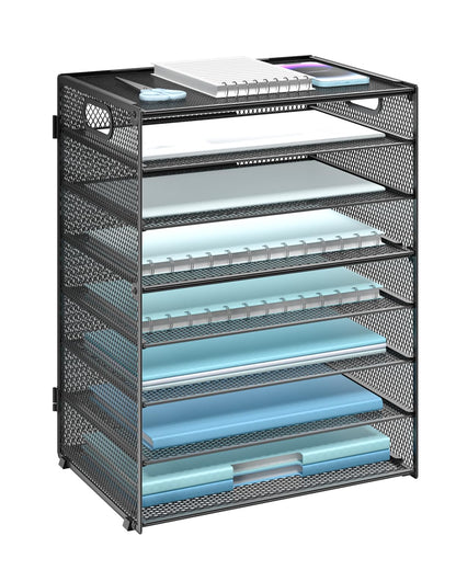 WALI Desk File Organizer, 4 Tier Desktop Paper Letter Tray Organizer with Drawer and 2 Pen Holders, Office Desk Accessories & Workspace Organizers for Office, Home Supplies(DO005DH-B), 1 Pack, Black