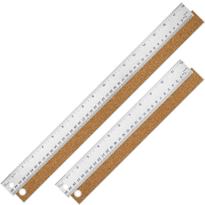 12+18 inch Metal Ruler with Cork Backing, Imperial & Metric Markings