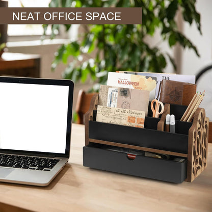 Desk Organizer with Drawer Wood File Office Mail Organizer Countertop
