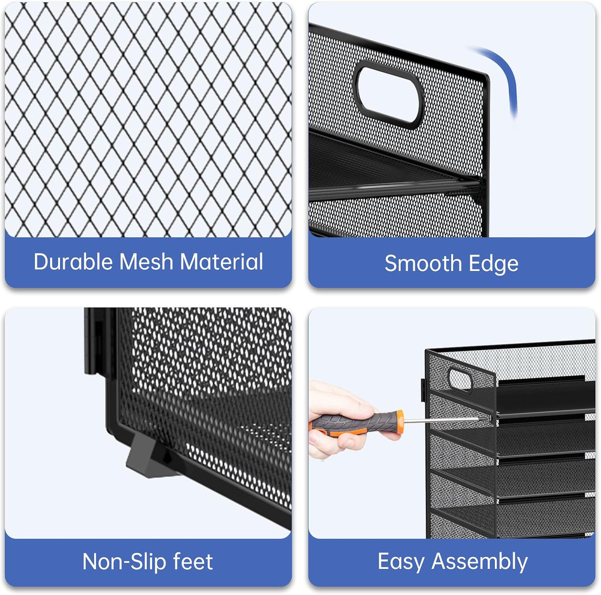 7 Tier Paper Organizer for Desk with Letter Trays & Handle Black