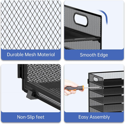 7 Tier Paper Organizer for Desk with Letter Trays & Handle Black
