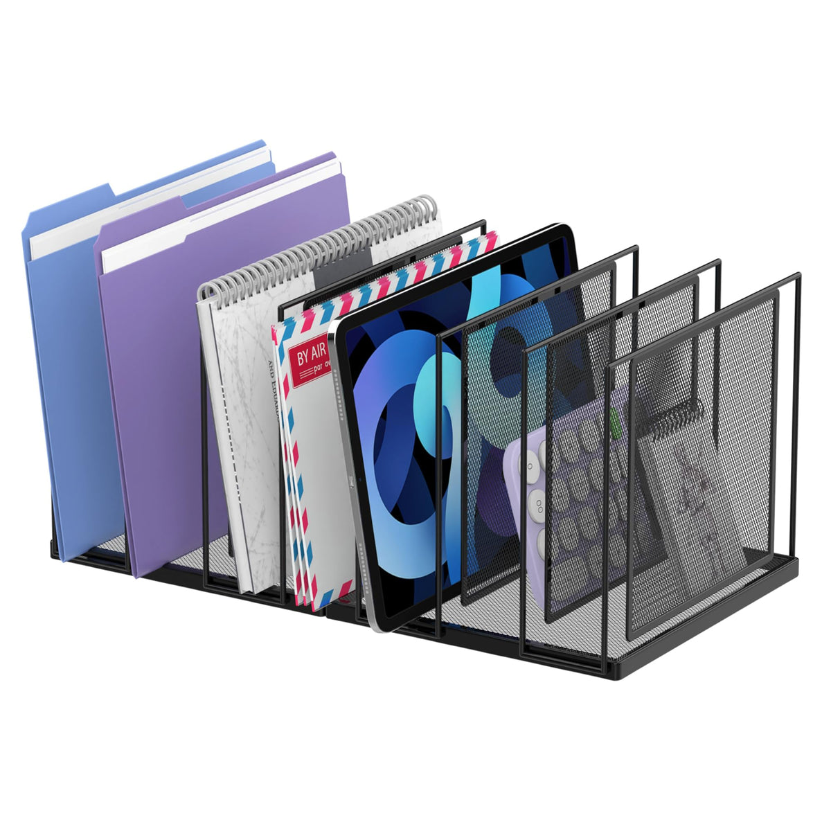 File Organizer for Desk, 5-Section Vertical File Sorter, Paper Holder Organizer Standing Metal File Folder for Office Home Classroom, Black
