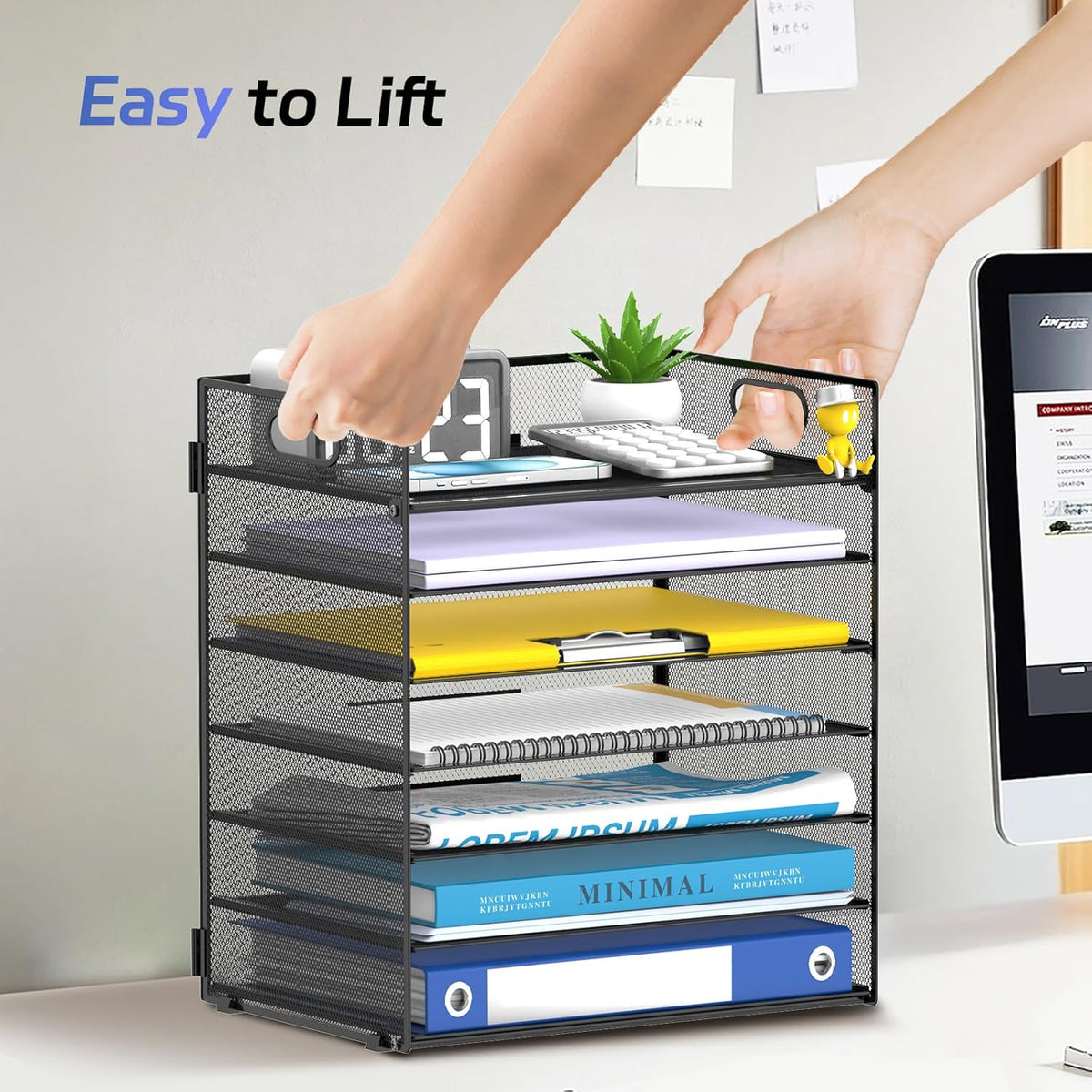 7 Tier Paper Organizer for Desk with Letter Trays & Handle Black