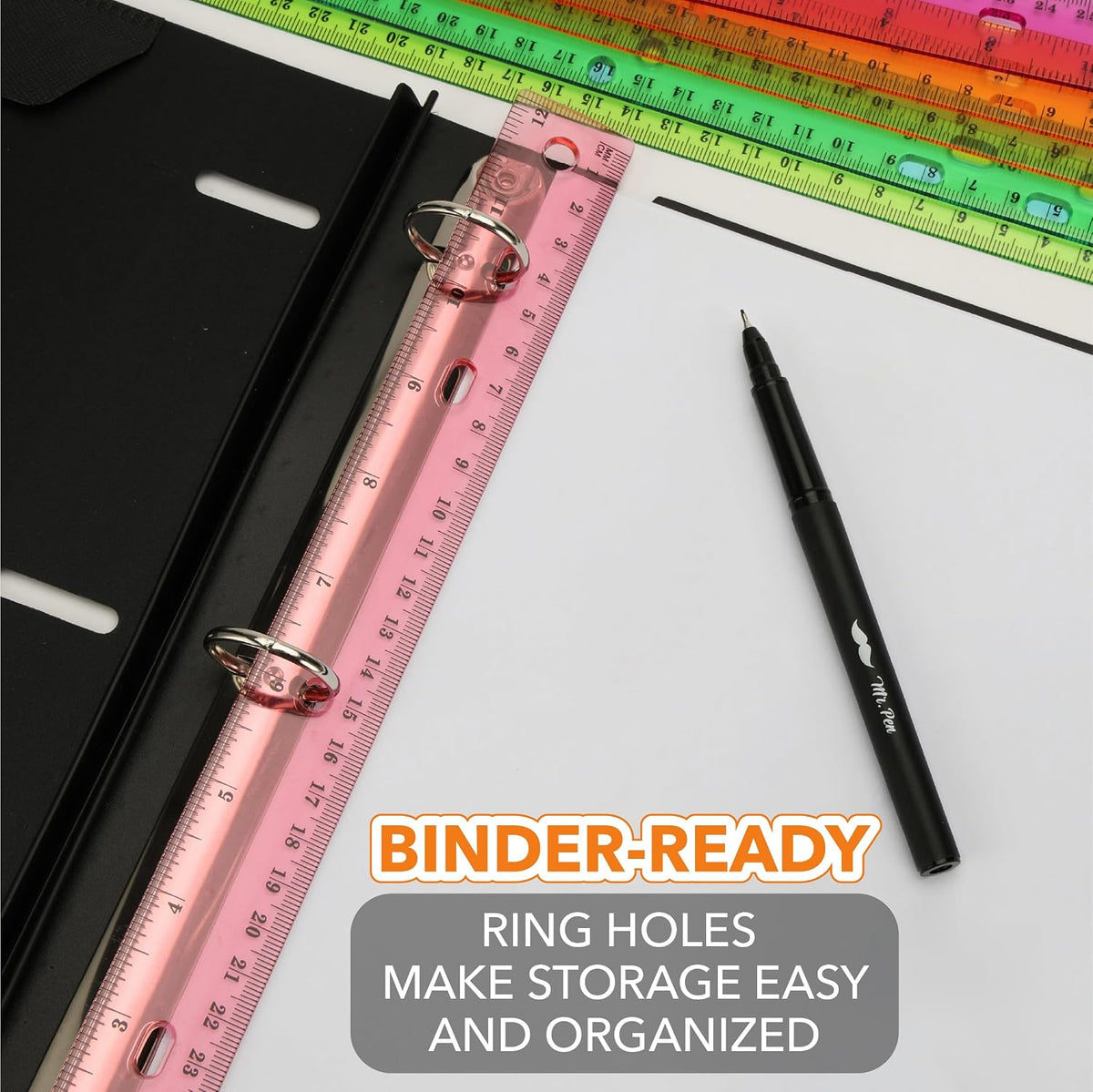 Mr. Pen- Transparent Rulers with Holes for Three-Ring Binders, 12", 6 Pack